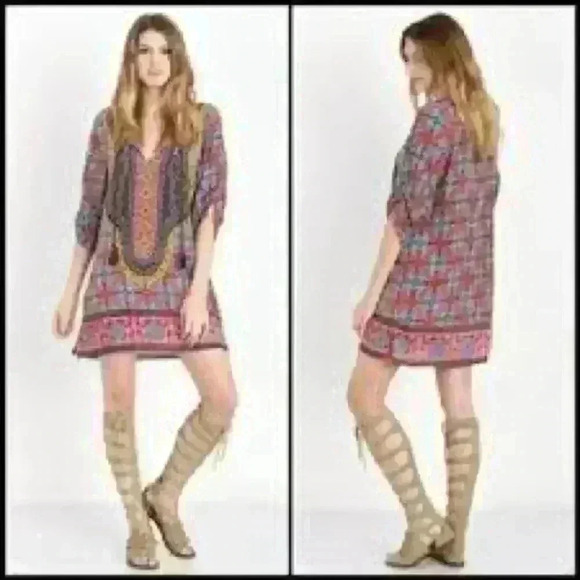 NLW Paisley,loose,oversized,flowy,bohemian Multicolored open neck w/Tassels SZ-M - Picture 9 of 10